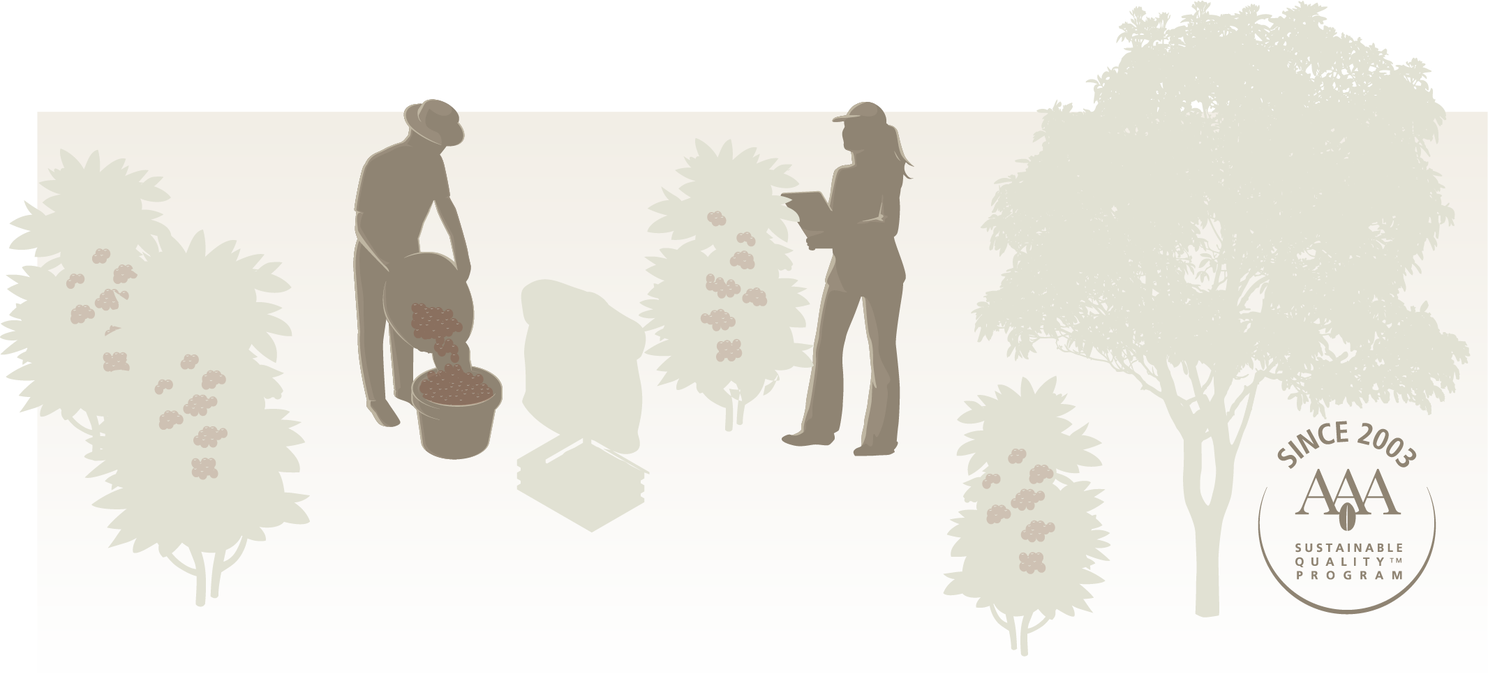 Illustration of coffee farm with farmer and agronomist